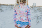 Pink Blue Abstract Long Sleeve Rash Guard Swimsuit