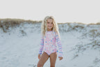 Pink Blue Abstract Long Sleeve Rash Guard Swimsuit