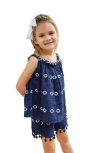 Colette Girl's Top And Short Set Navy Embroidery
