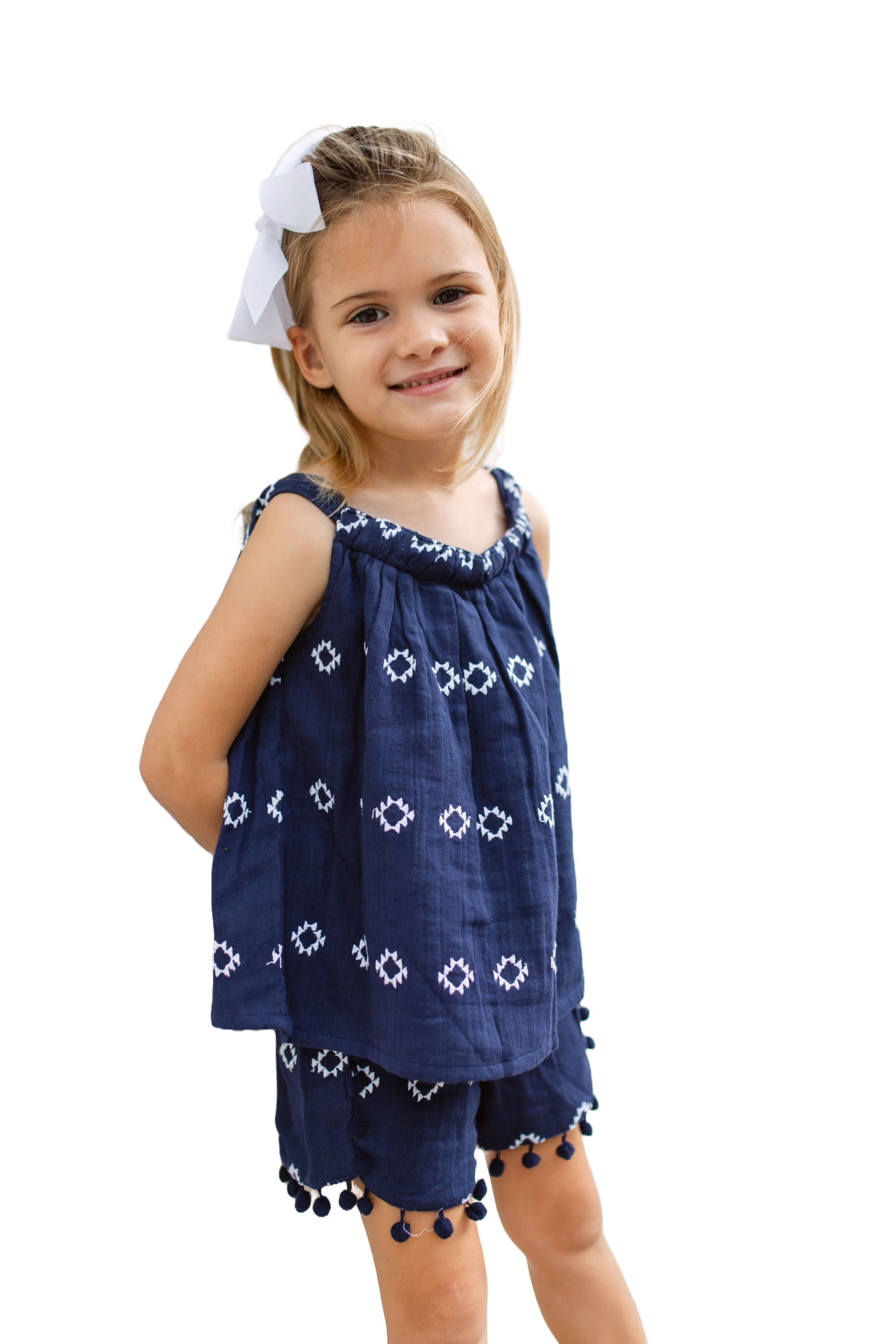 Colette Girl's Top And Short Set Navy Embroidery