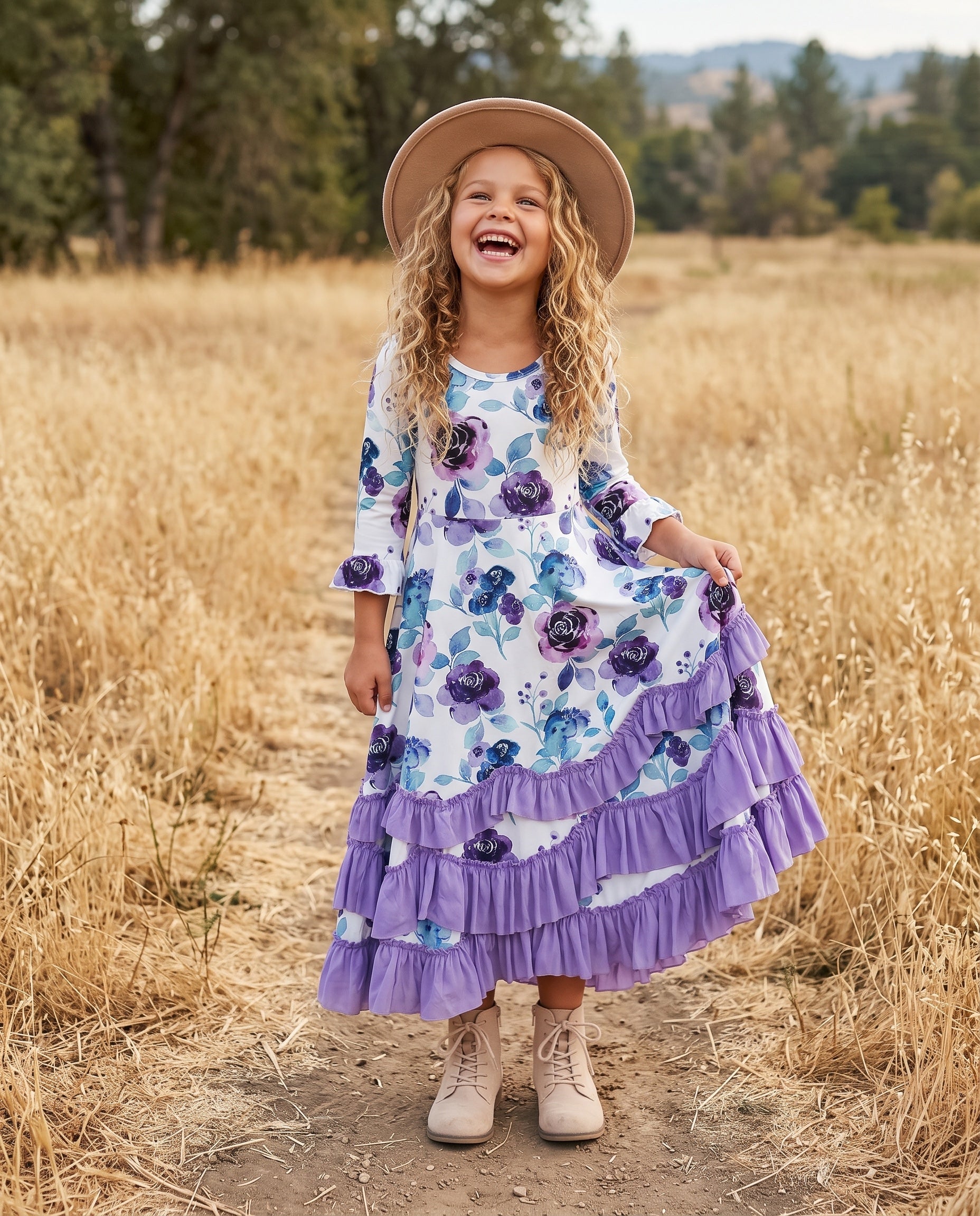 Lavender Floral Ruffles Dress