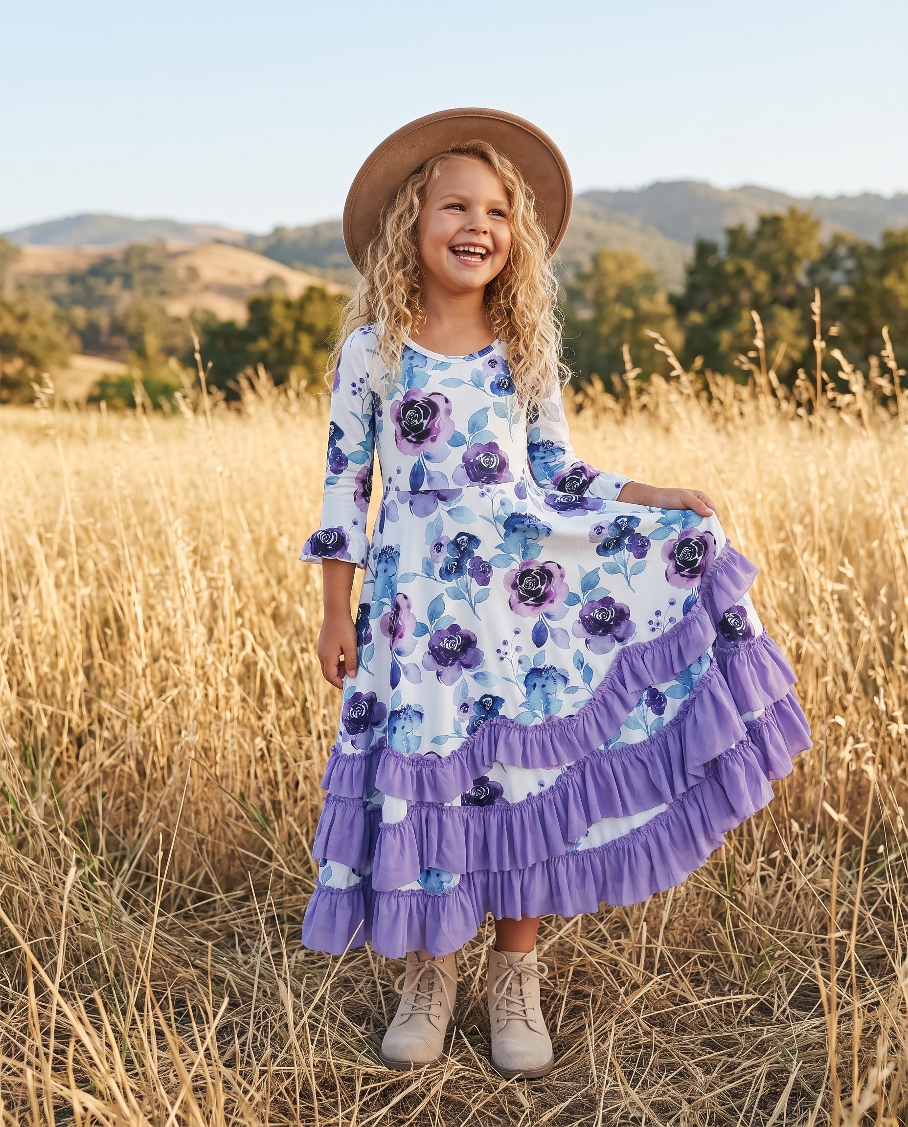 Lavender Floral Ruffles Dress