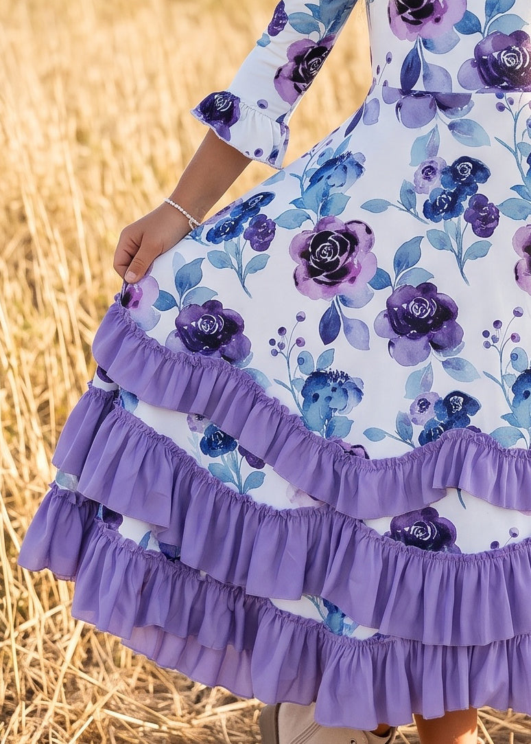 Lavender Floral Ruffles Dress