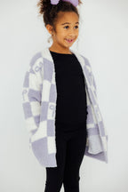 Lavender Checker Bow Cozy Cardigan