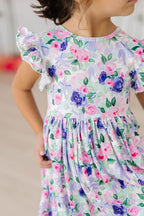 Girls Lavender Love Flutter Sleeve Twirl Dress