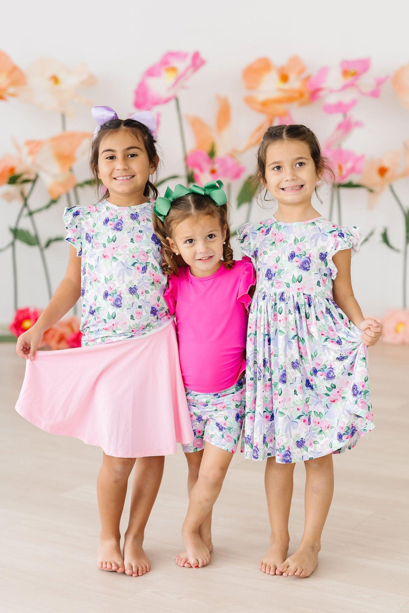 Girls Lavender Love Flutter Sleeve Twirl Dress