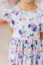 Girls Lavender Love Flutter Sleeve Twirl Dress