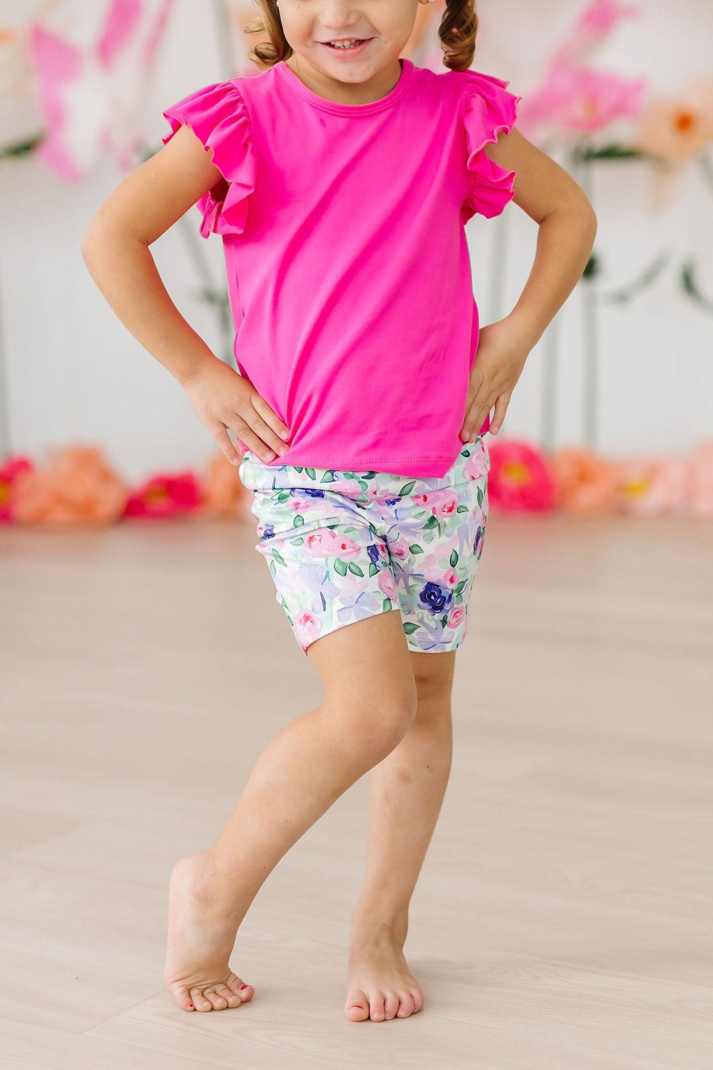 lavender love print girls twirl shorts high-waisted style