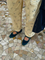 Flabelus Leonor Mary Jane Velvet Green Shoes