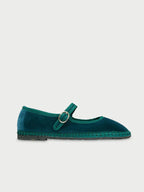 Flabelus Leonor Mary Jane Velvet Green Shoes