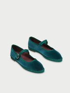 Flabelus Leonor Mary Jane Velvet Green Shoes
