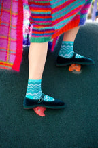 Flabelus Leonor Mary Jane Velvet Green Shoes