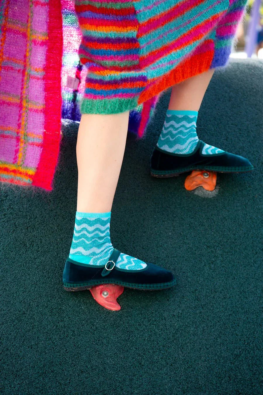 Flabelus Leonor Mary Jane Velvet Green Shoes