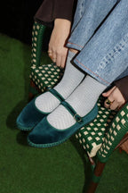 Flabelus Leonor Mary Jane Velvet Green Shoes