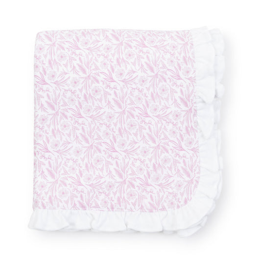 Baby Girls' Ruffled Pima Cotton Blanket - Pretty Pink Blooms
