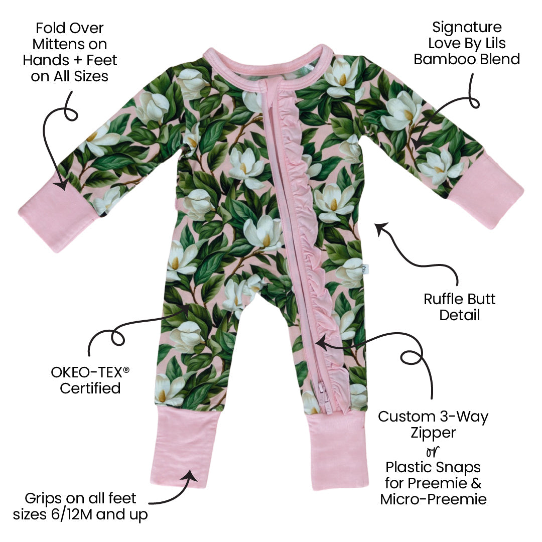 Baby Girl Magnolia Bamboo Ruffle Convertible Footie