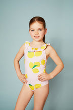 UPF 50+ Recycled Polyester Lemon Kid Ruffle Swimsuit