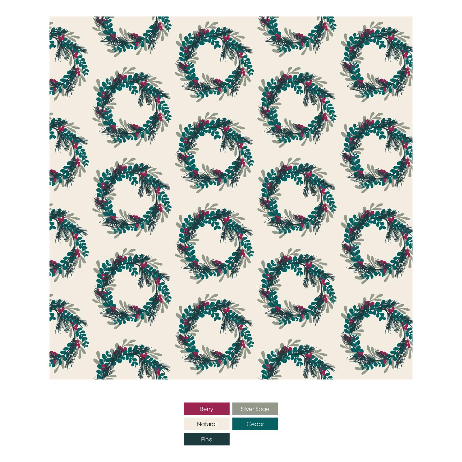 Print Long Sleeve Pajama Set in Natural Holiday Wreath