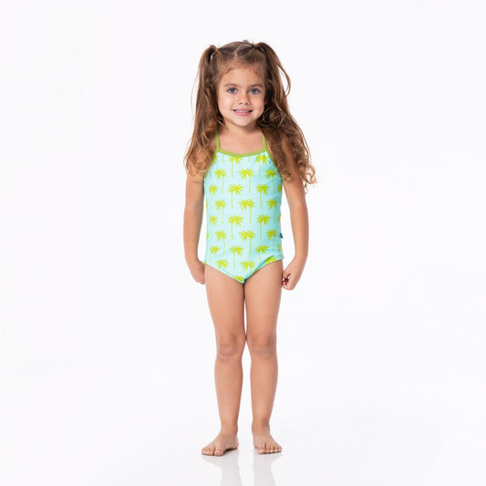 Print One-Piece Bathing Suit in Summer Sky Palm Trees