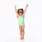 Print One-Piece Bathing Suit in Summer Sky Palm Trees