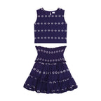 Maribel  Women's Tank and Skirt Set Navy Embroidery
