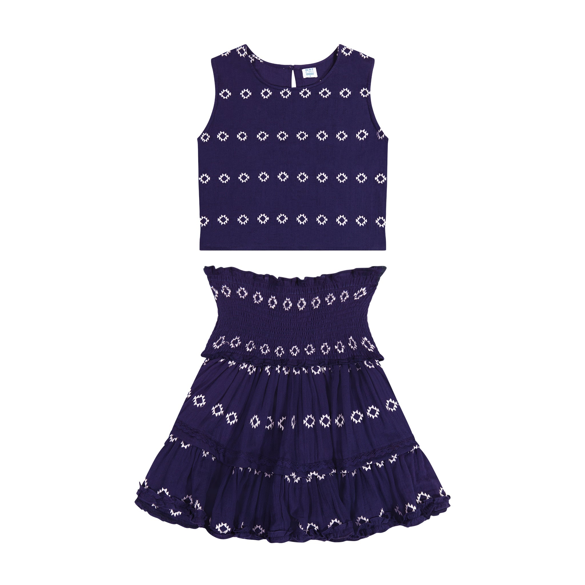Maribel  Women's Tank and Skirt Set Navy Embroidery