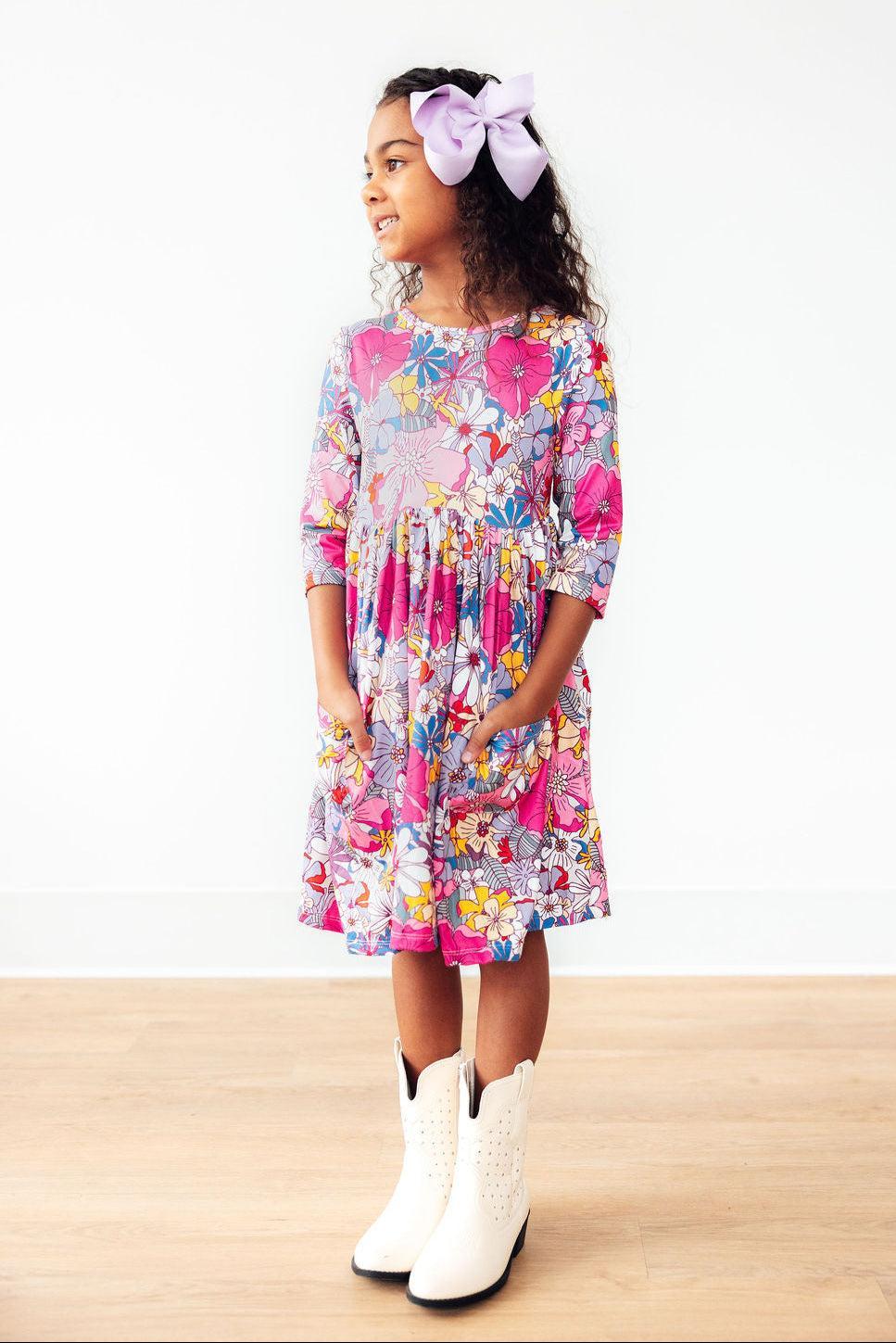 Mauve What's Up Buttercup 3/4 Sleeve Pocket Twirl Dress