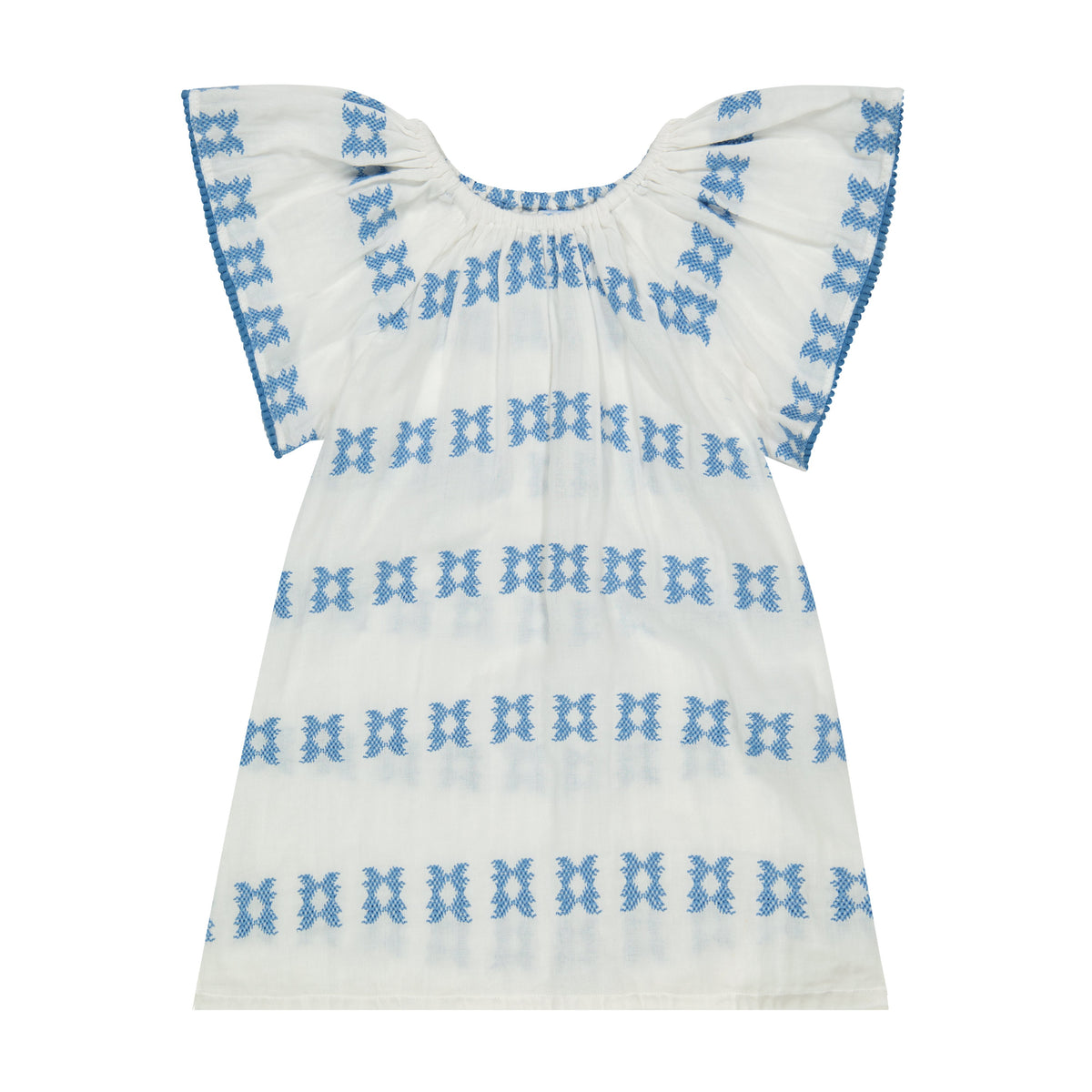 Mini Capucine Girls' Coverup White with Blue Embroidery