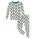 Print Long Sleeve Pajama Set in Natural Holiday Wreath