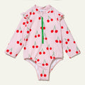 UPF 50+ Recycled Polyester Cherry Kid Zipped Rashguard Onepiece