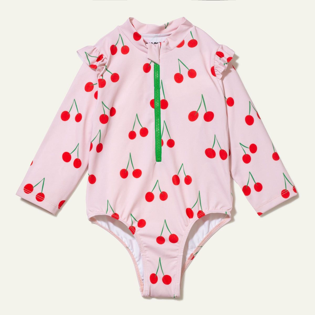 UPF 50+ Recycled Polyester Cherry Kid Zipped Rashguard Onepiece