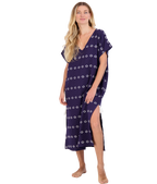 Capucine Women's Maxi Caftan Dress Navy Embroidery