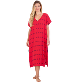 Capucine Women's Maxi Caftan Dress Red Embroidery