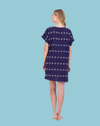 Capucine Women's Mini Caftan Dress Navy Embroidery