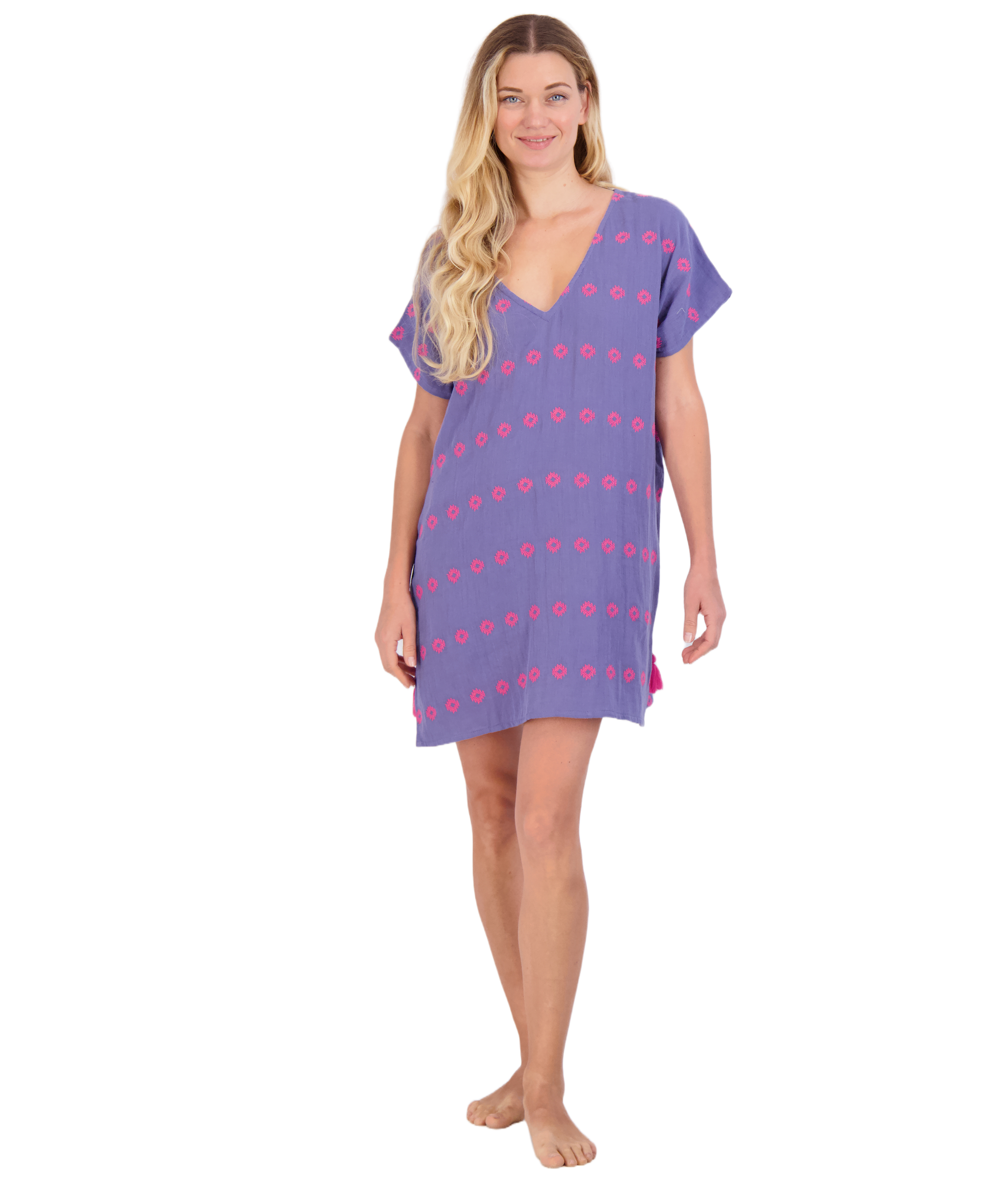 Capucine Women's Mini Caftan Dress Periwinkle Embroidery