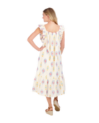 Eva Women's Ruffle Sundress Gold Blue Ikat