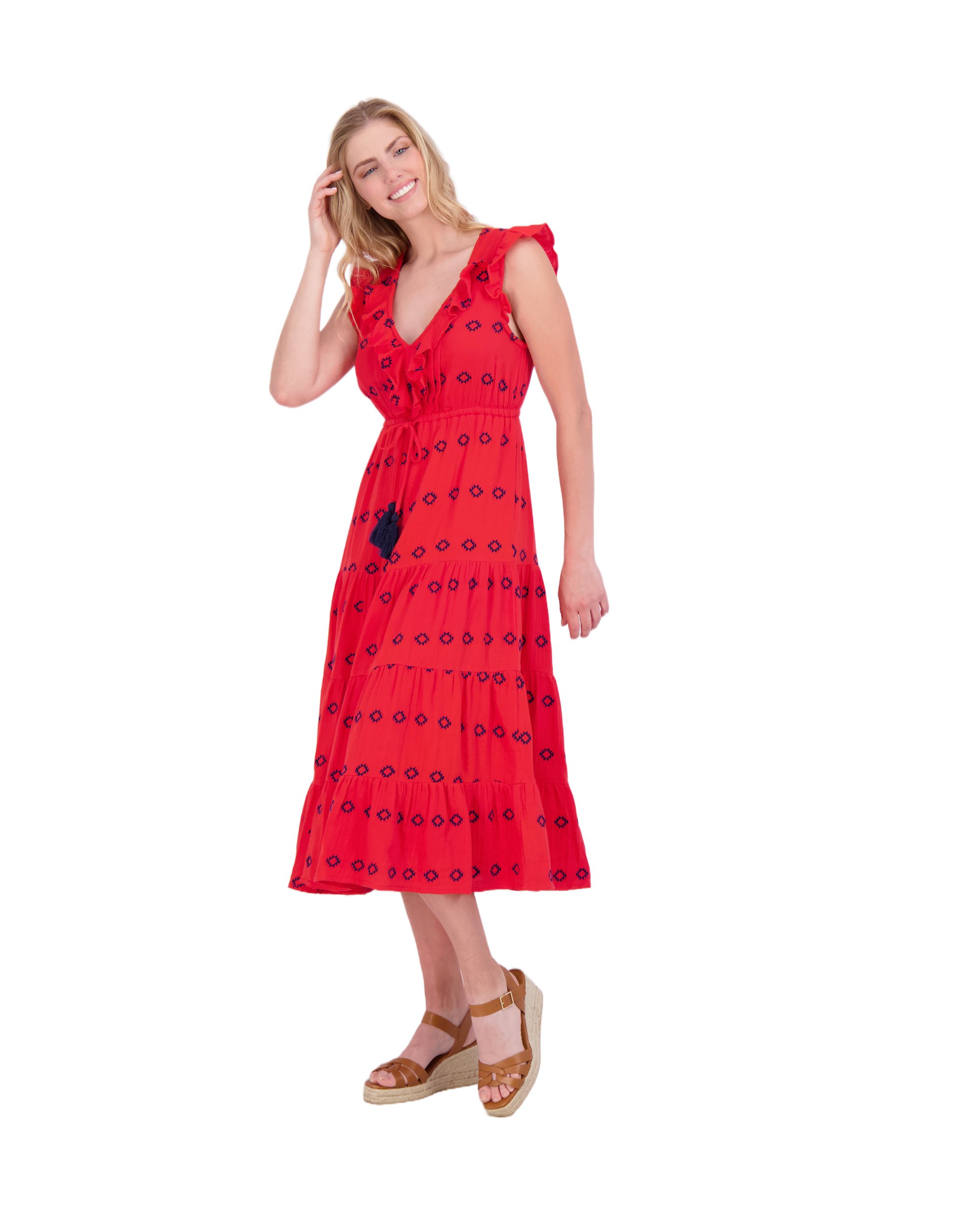Giselle Women's Maxi Dress Red Embroidery