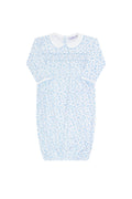 Blue Cheetah Print Smocked Baby Gown