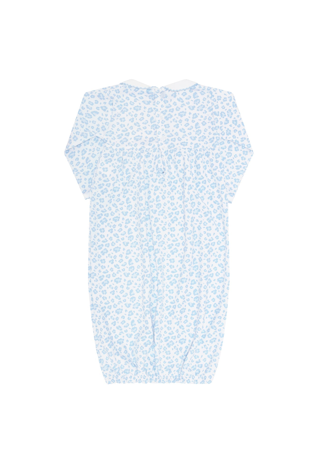 Blue Cheetah Print Smocked Baby Gown