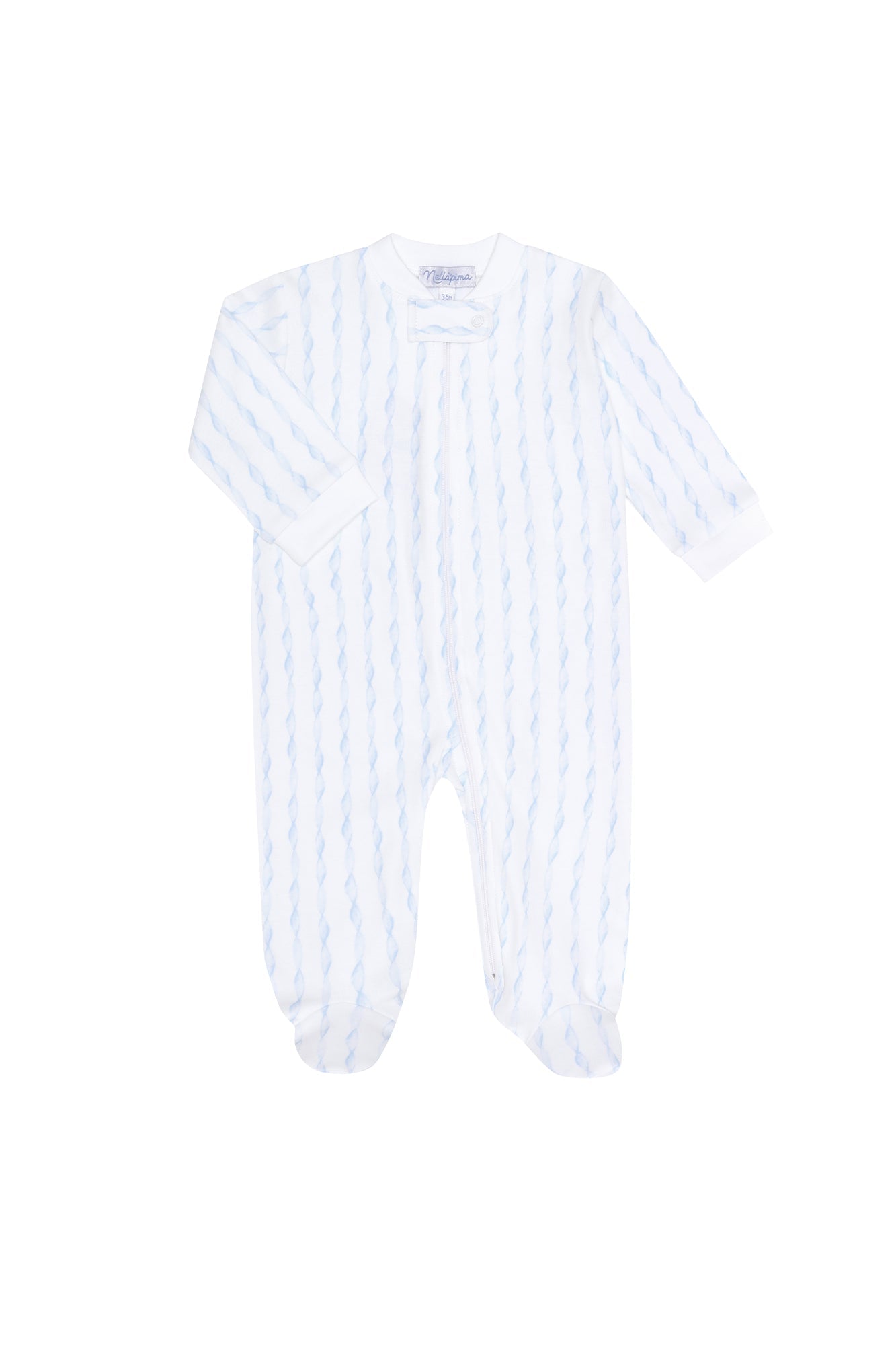 Boys Blue Twirls Pima Cotton Zipper Footie