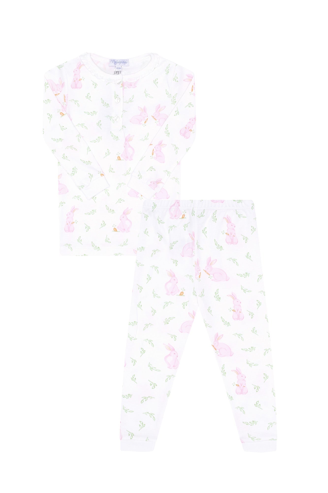 Girls Pink Bunny Print Pima Cotton Pajama Set