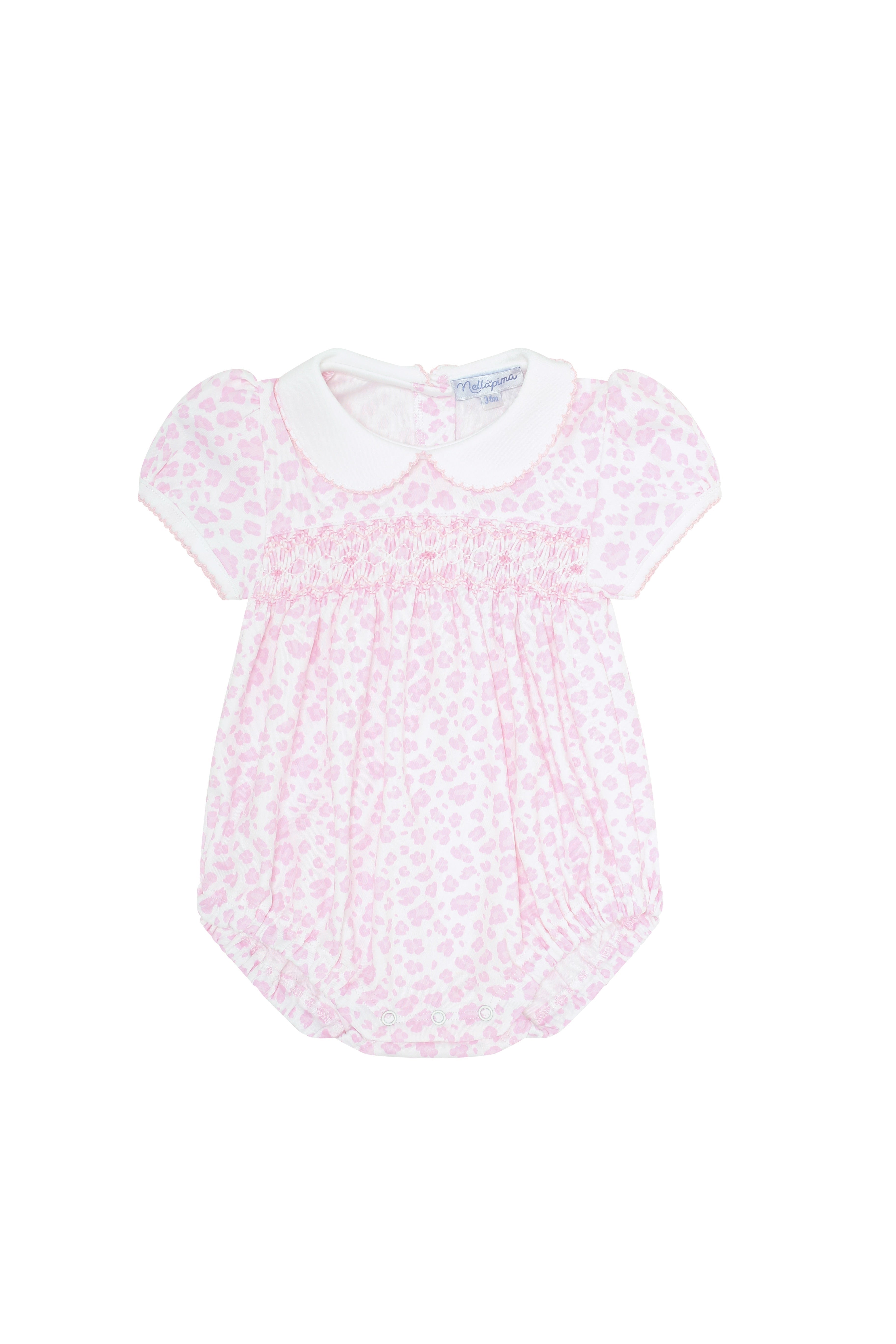Baby Girl Pink Cheetah Print Smocked Bubble
