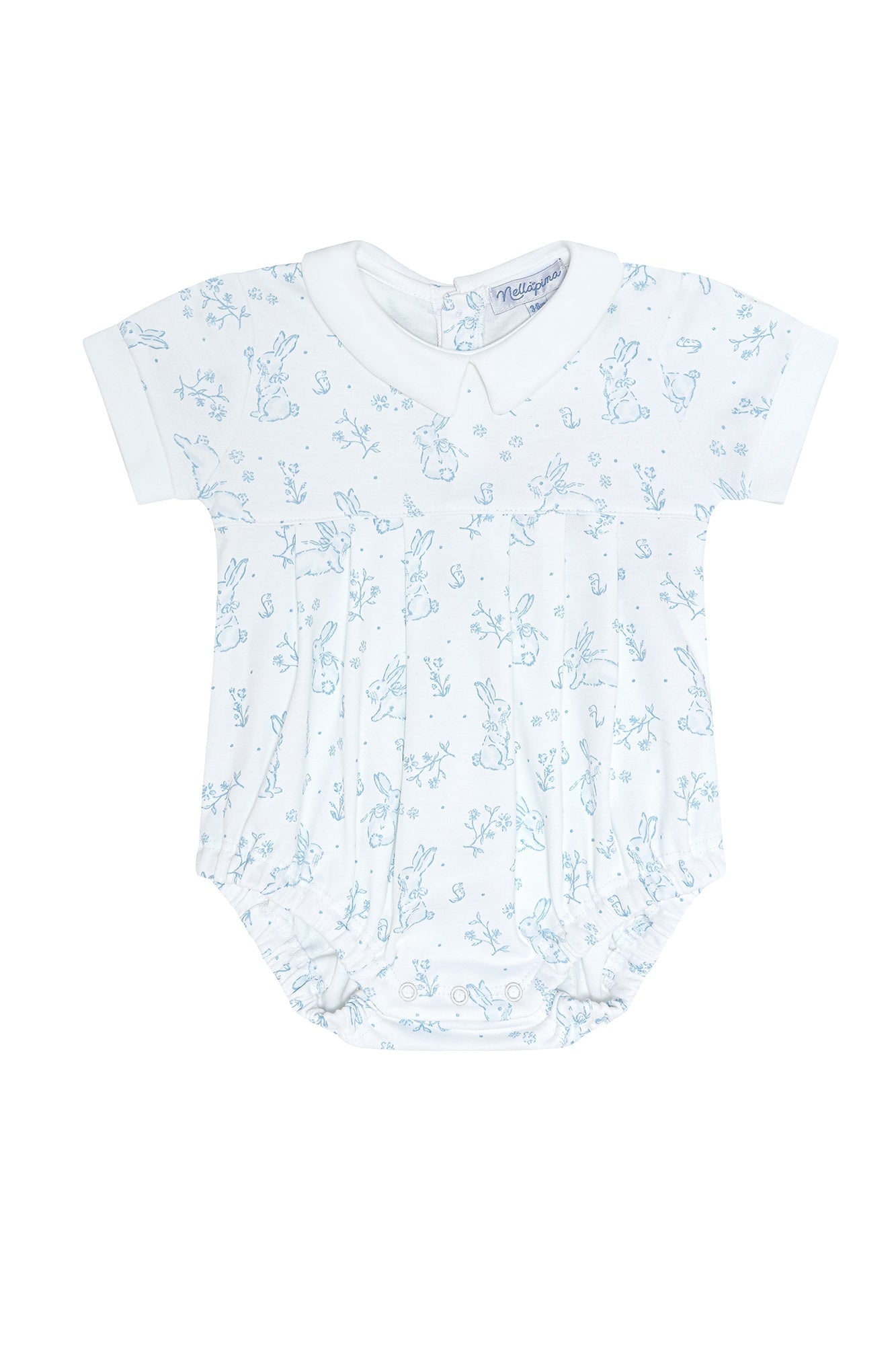 Baby Boy Blue Bunny Toile Pima Cotton Bubble Romper
