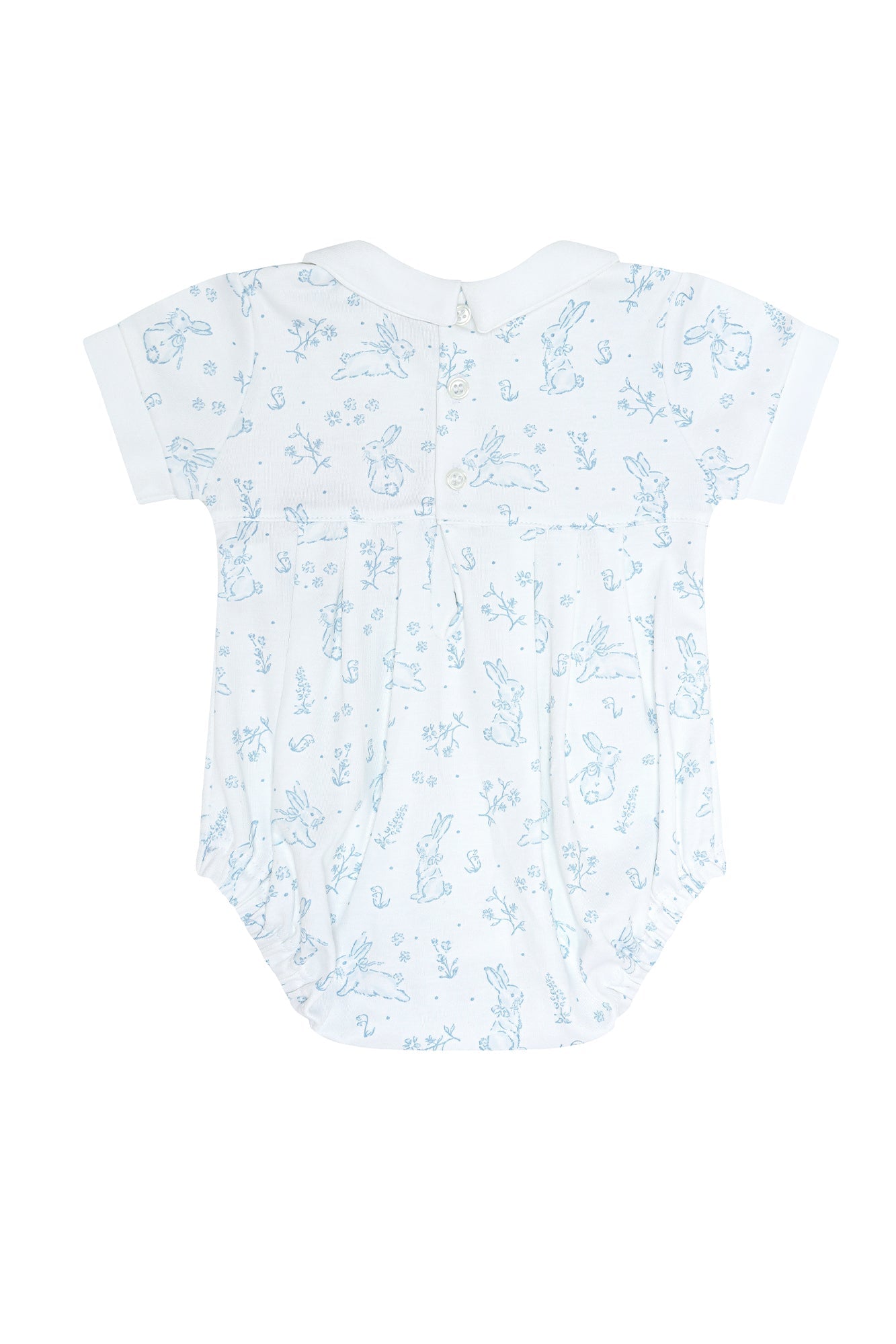 Baby Boy Blue Bunny Toile Pima Cotton Bubble Romper