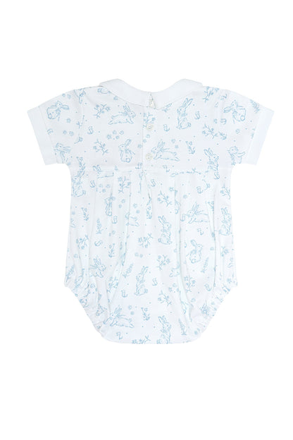 Baby Boy Blue Bunny Toile Pima Cotton Bubble Romper