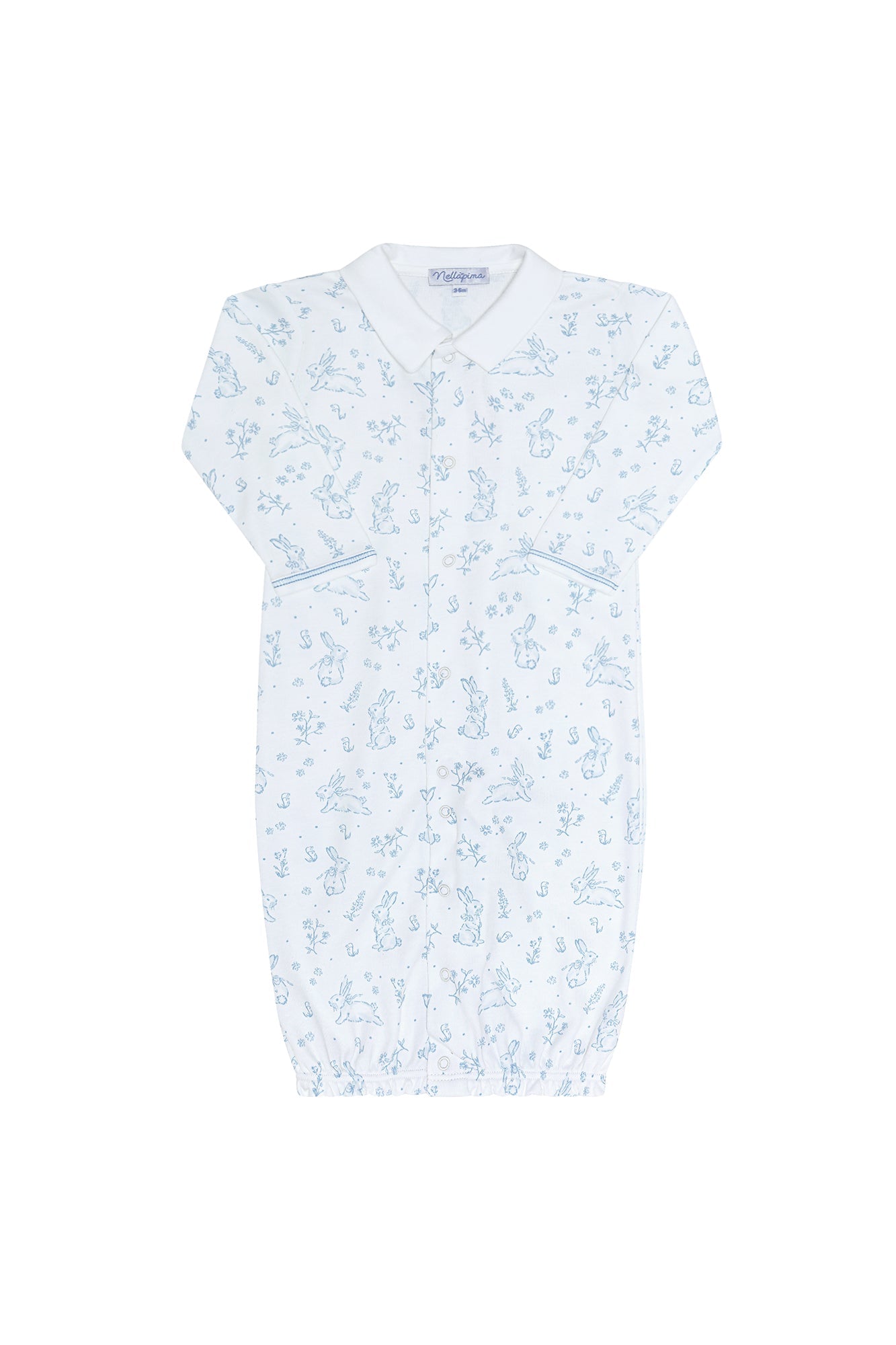 Baby Boy Blue Bunny Toile Pima Cotton Converter Gown