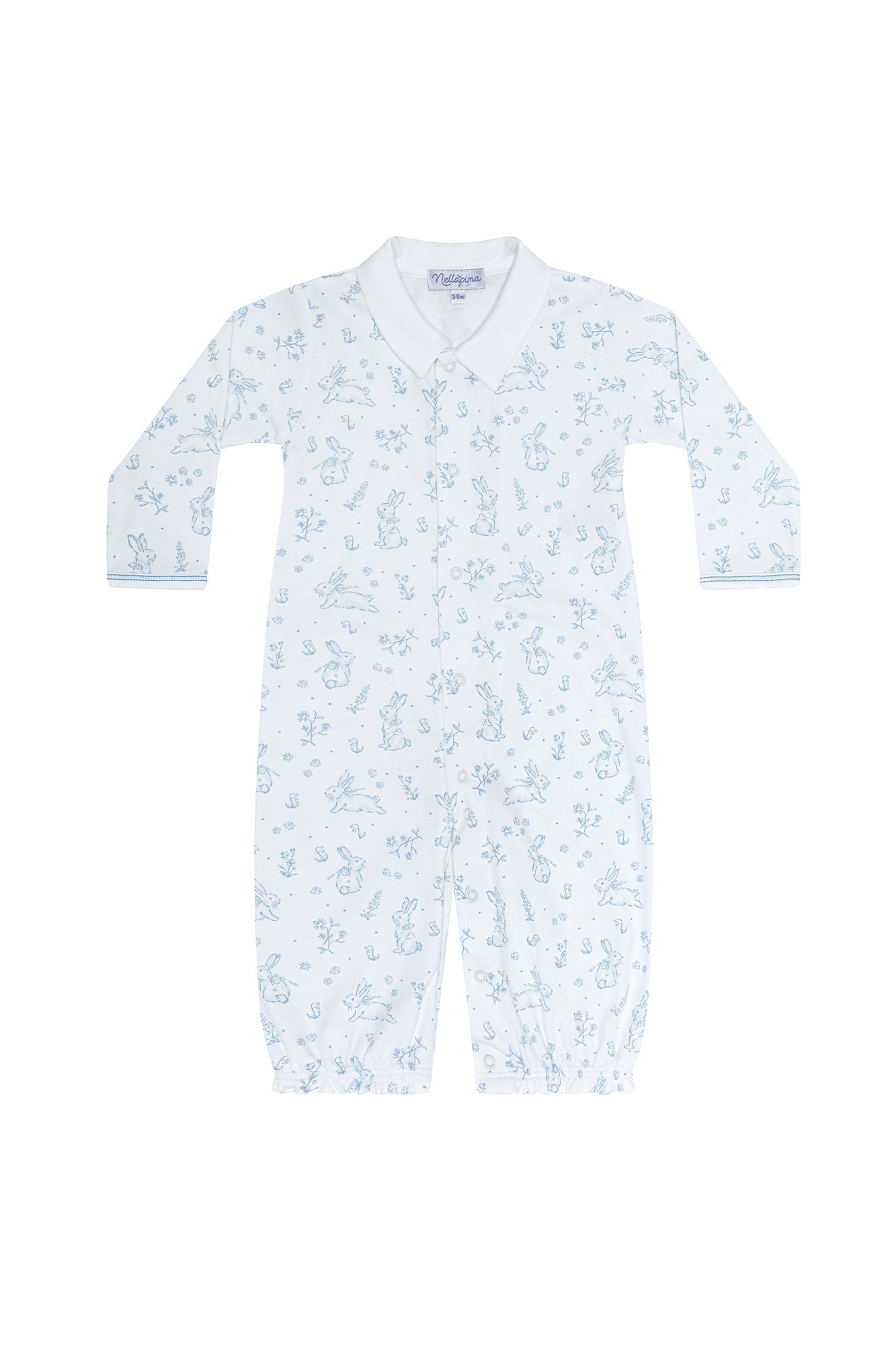 Baby Boy Blue Bunny Toile Pima Cotton Converter Gown