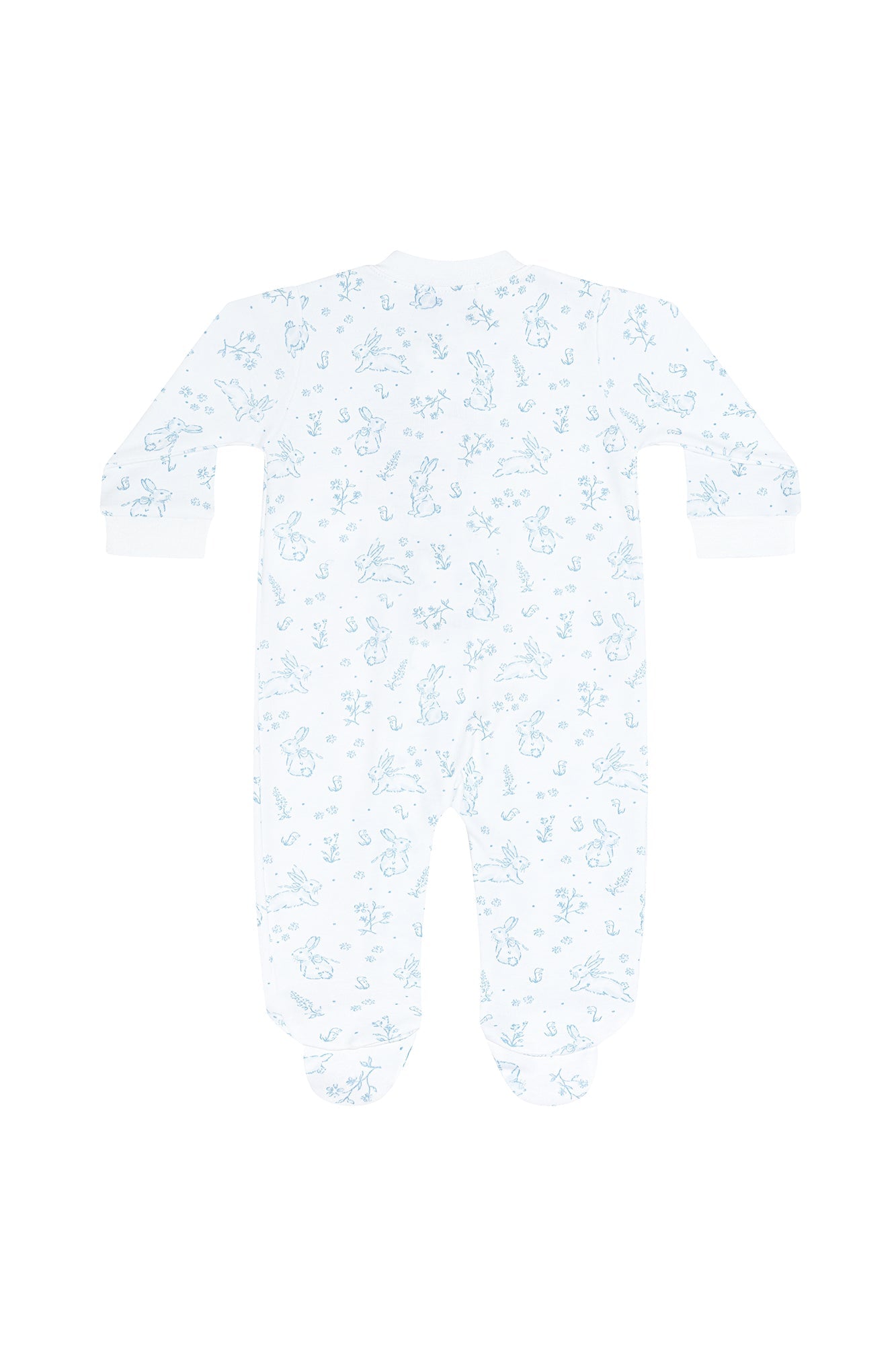 Baby Boy Blue Bunny Toile Pima Cotton Zipper Footie