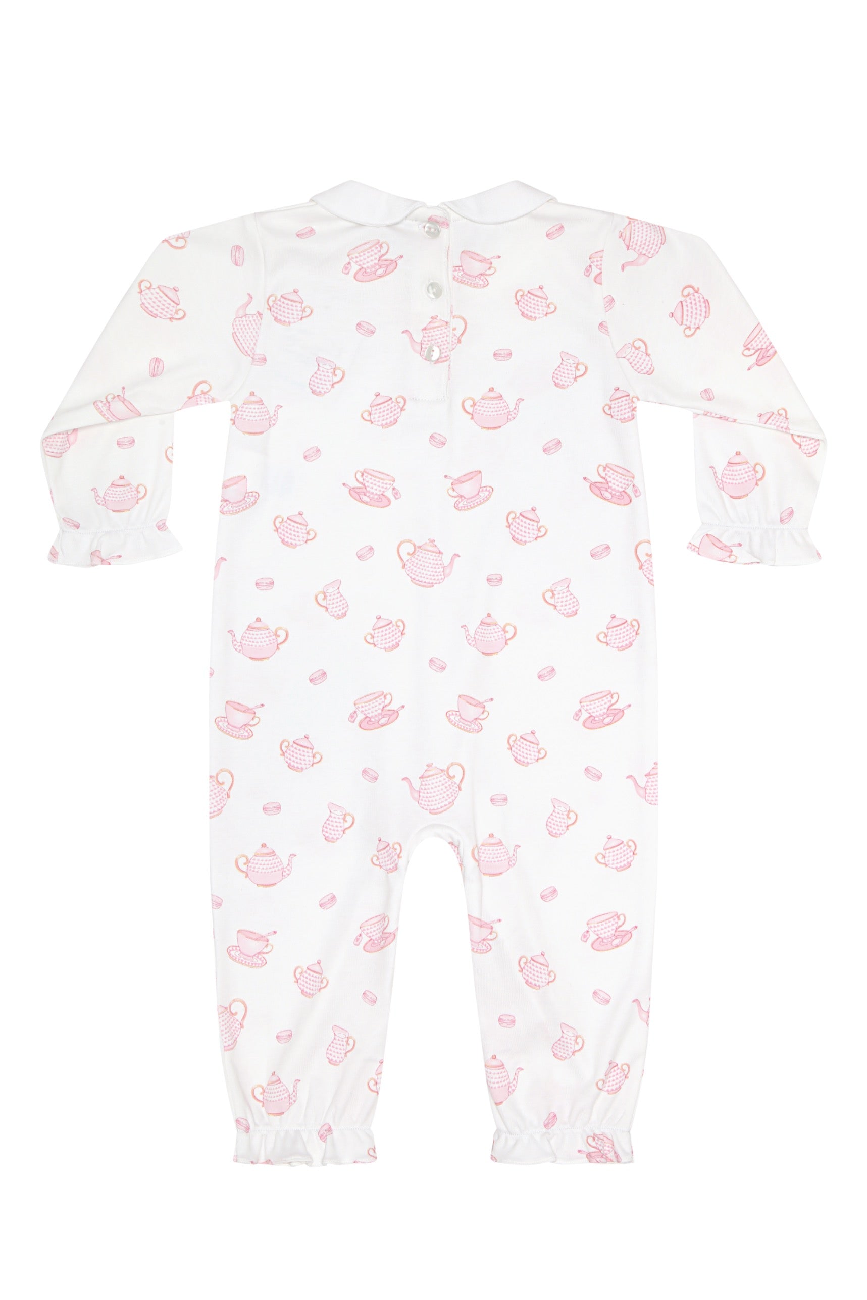 Petite Tea Time Print Romper long sleeve