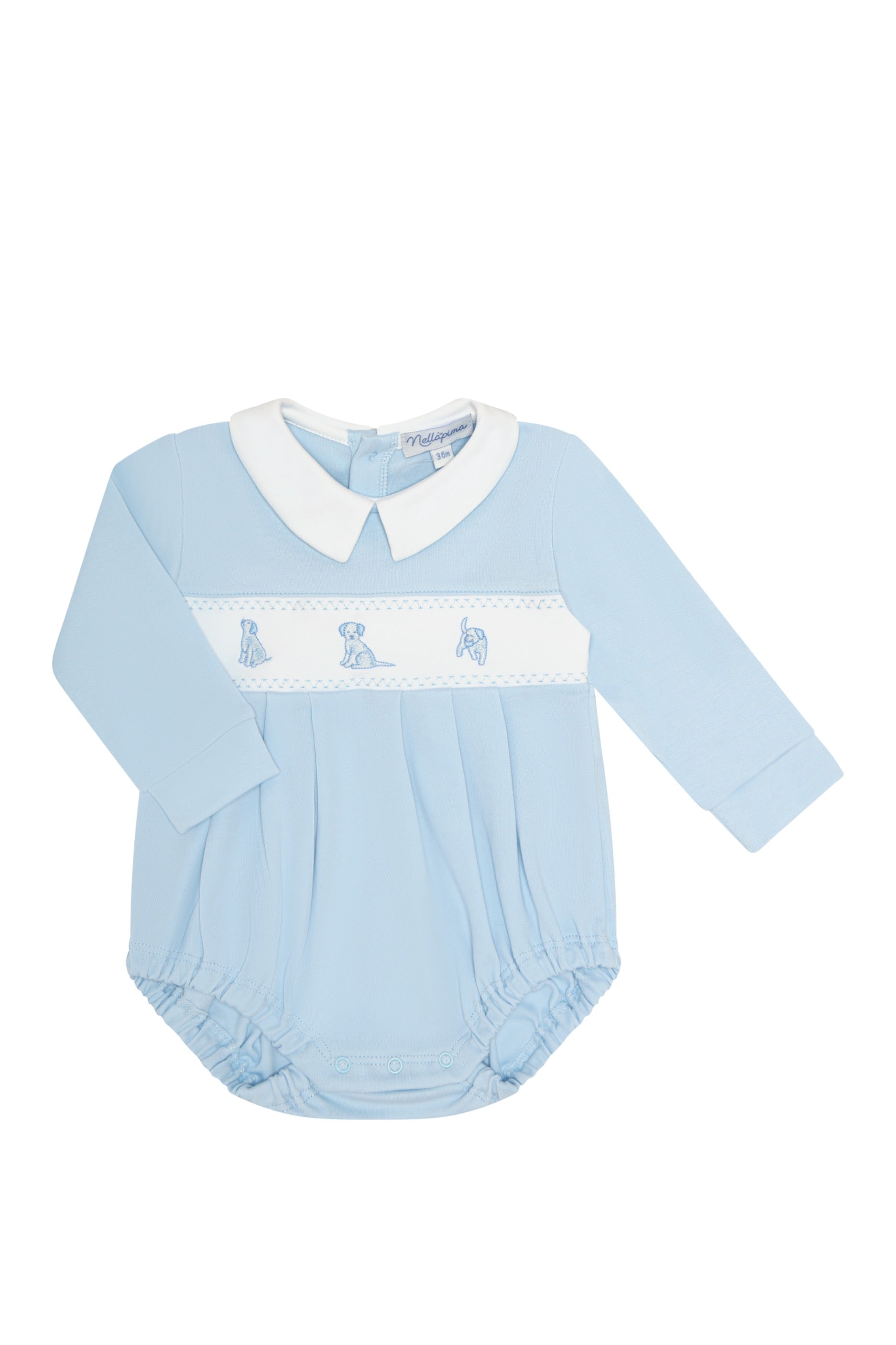 Blue Puppy Love Embroidery Long Sleeve Bubble